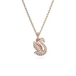 Swan Kolye Ucu, Kuğu, Küçük, Beyaz, Pembe altın rengi kaplama