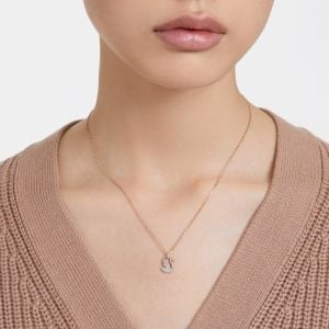 Swan Kolye Ucu, Kuğu, Küçük, Beyaz, Pembe altın rengi kaplama