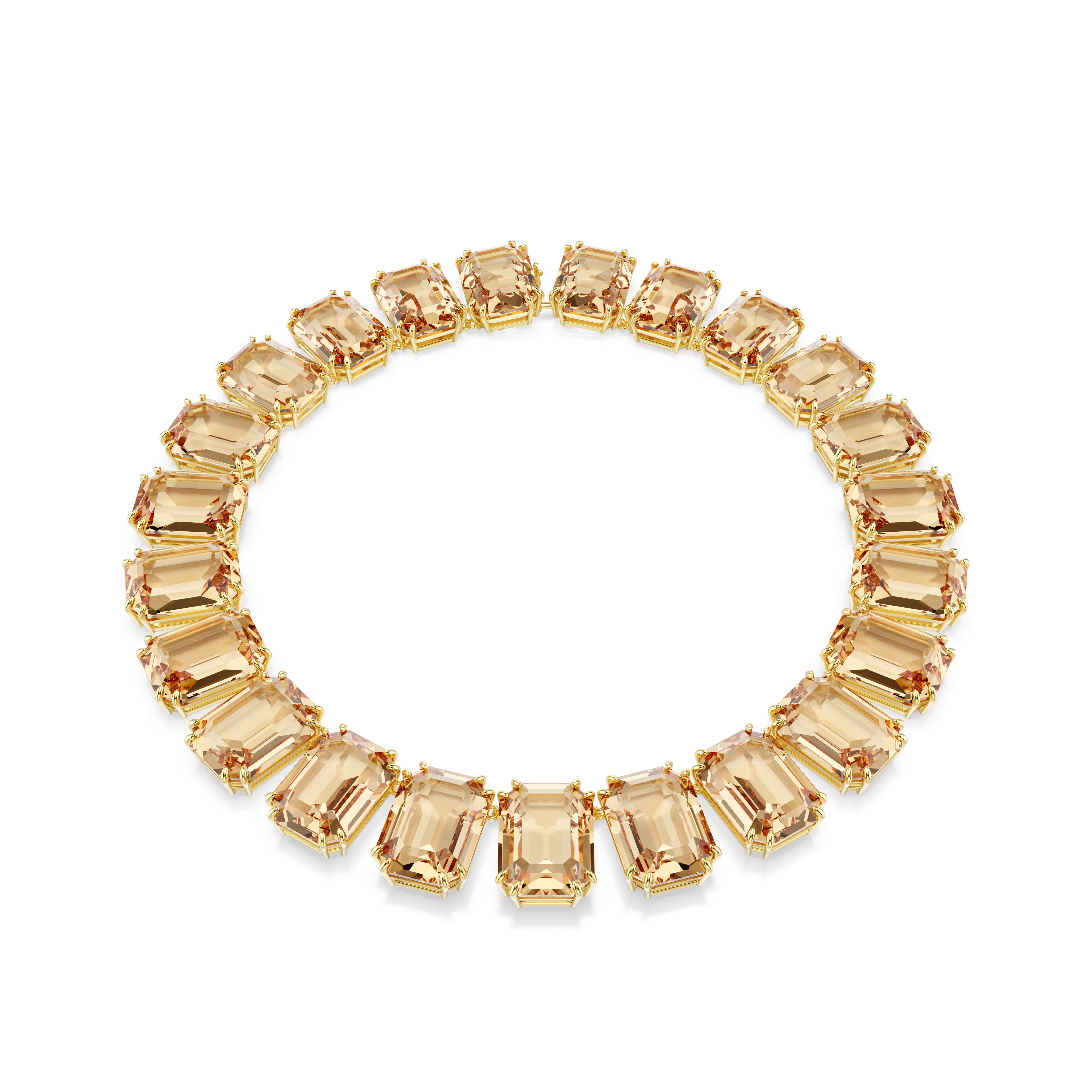 Millenia Tennis kolye, Büyük kristaller, Sekizgen kesim, Caramel, Altın rengi kaplama