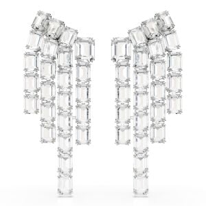 Millenia Klipsli Küpeler, Sekizgen kesim, Avize, Beyaz, Rodyum kaplama