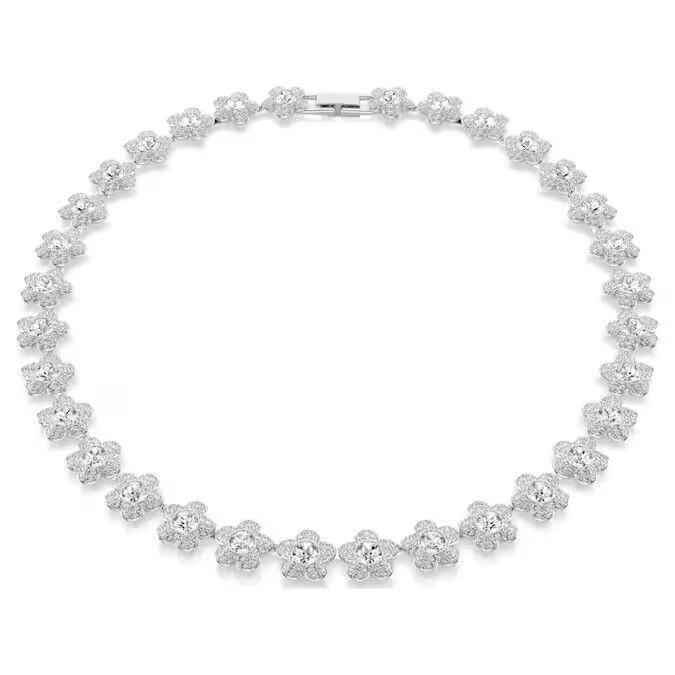 Ariana Grande x Swarovski Kolye, Yuvarlak kesim, Çiçek, Beyaz, Rodyum kaplama
