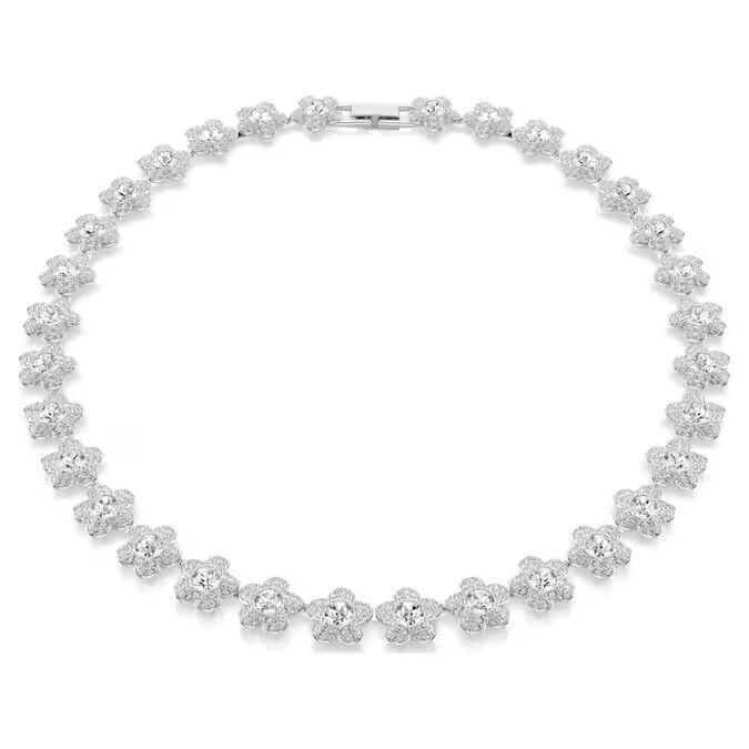Ariana Grande x Swarovski Kolye, Yuvarlak kesim, Çiçek, Beyaz, Rodyum kaplama