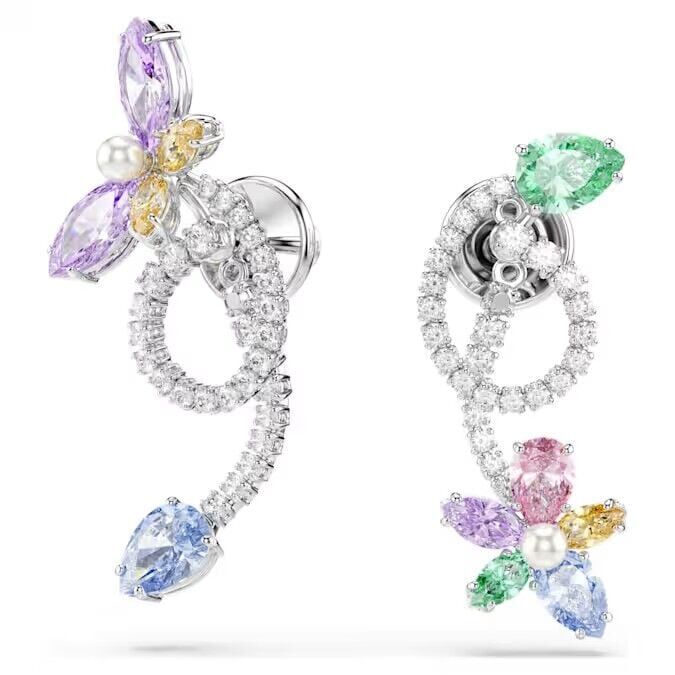 Ariana Grande x Swarovski Kulak gömlekli damla küpe, Karışık kesimler, Yusufçuk, çiçek, Çok renkli, Rodyum kaplama
