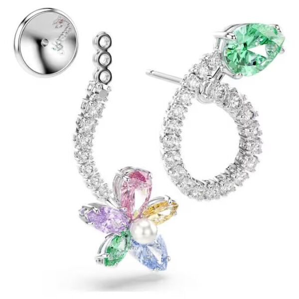 Ariana Grande x Swarovski Kulak gömlekli damla küpe, Karışık kesimler, Yusufçuk, çiçek, Çok renkli, Rodyum kaplama