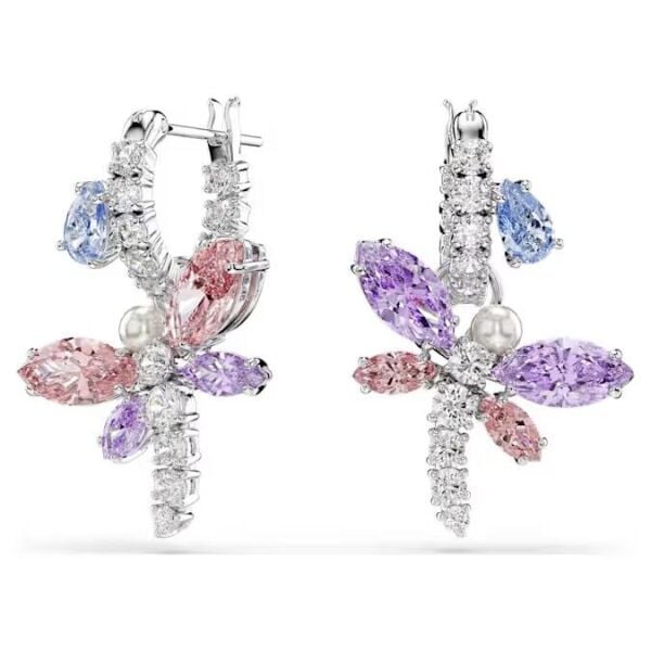 Ariana Grande x Swarovski damla küpeler, Karışık kesimler, Yusufçuk, Çok renkli, Rodyum kaplama