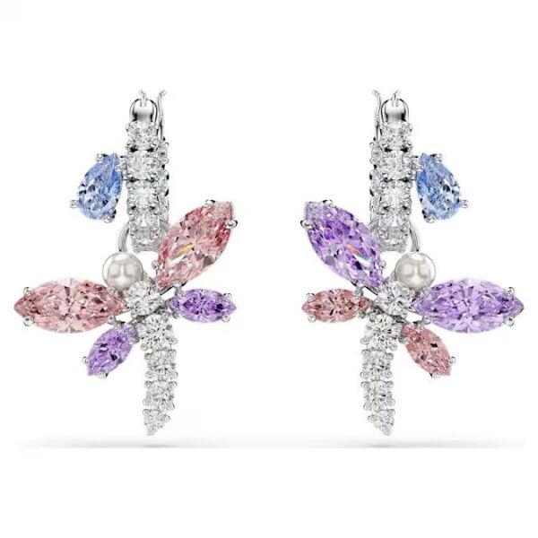 Ariana Grande x Swarovski damla küpeler, Karışık kesimler, Yusufçuk, Çok renkli, Rodyum kaplama