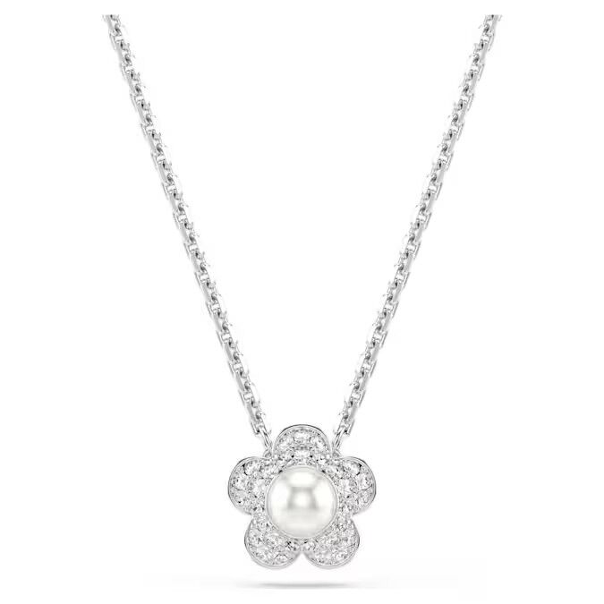 Ariana Grande x Swarovski Kolye Kristal inci, Yuvarlak kesim, Çiçek, Beyaz, Rodyum kaplama