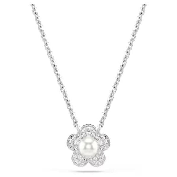 Ariana Grande x Swarovski Kolye Kristal inci, Yuvarlak kesim, Çiçek, Beyaz, Rodyum kaplama