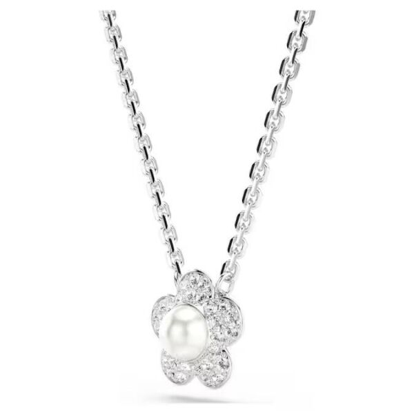 Ariana Grande x Swarovski Kolye Kristal inci, Yuvarlak kesim, Çiçek, Beyaz, Rodyum kaplama