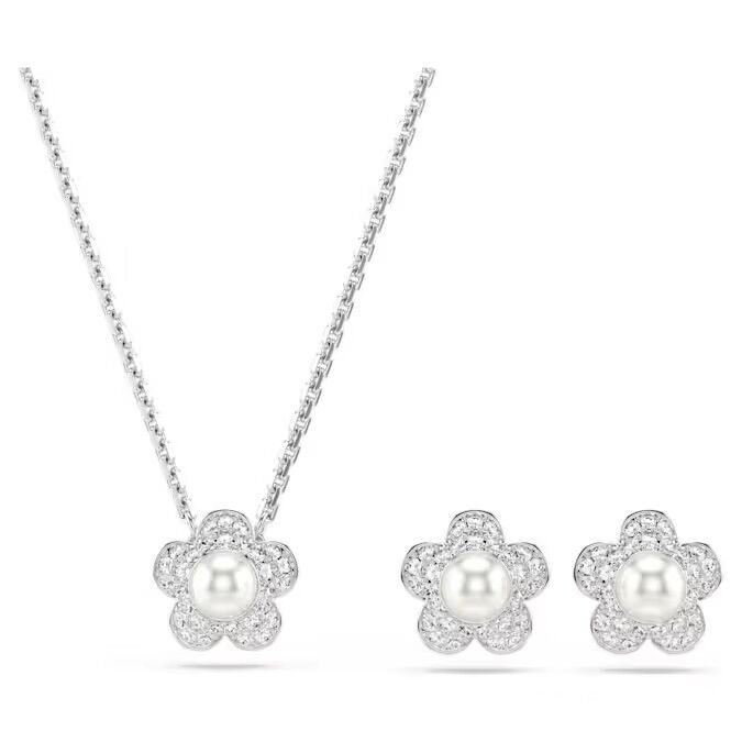 Ariana Grande x Swarovski Set, Kristal inci, Yuvarlak kesim, Çiçek, Beyaz, Rodyum kaplama
