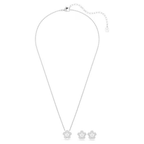 Ariana Grande x Swarovski Set, Kristal inci, Yuvarlak kesim, Çiçek, Beyaz, Rodyum kaplama