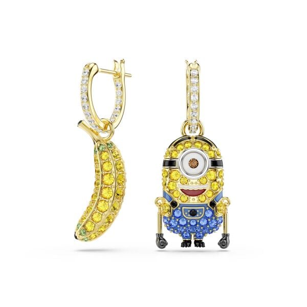 Minions Stuart and Banana halka küpeler, Pavé, Mini, Çok renkli, Altın rengi kaplama