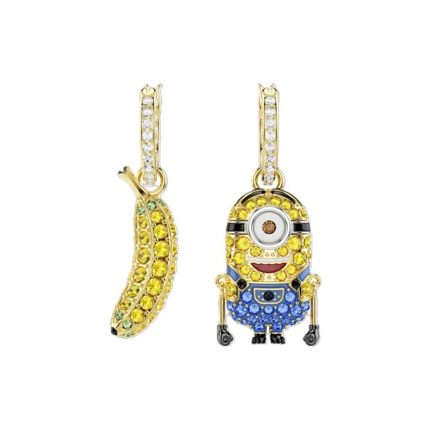 Minions Stuart and Banana halka küpeler, Pavé, Mini, Çok renkli, Altın rengi kaplama