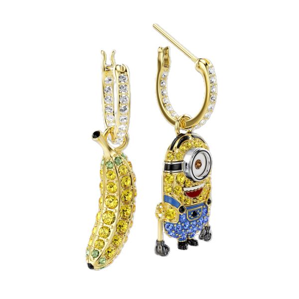 Minions Stuart and Banana halka küpeler, Pavé, Mini, Çok renkli, Altın rengi kaplama