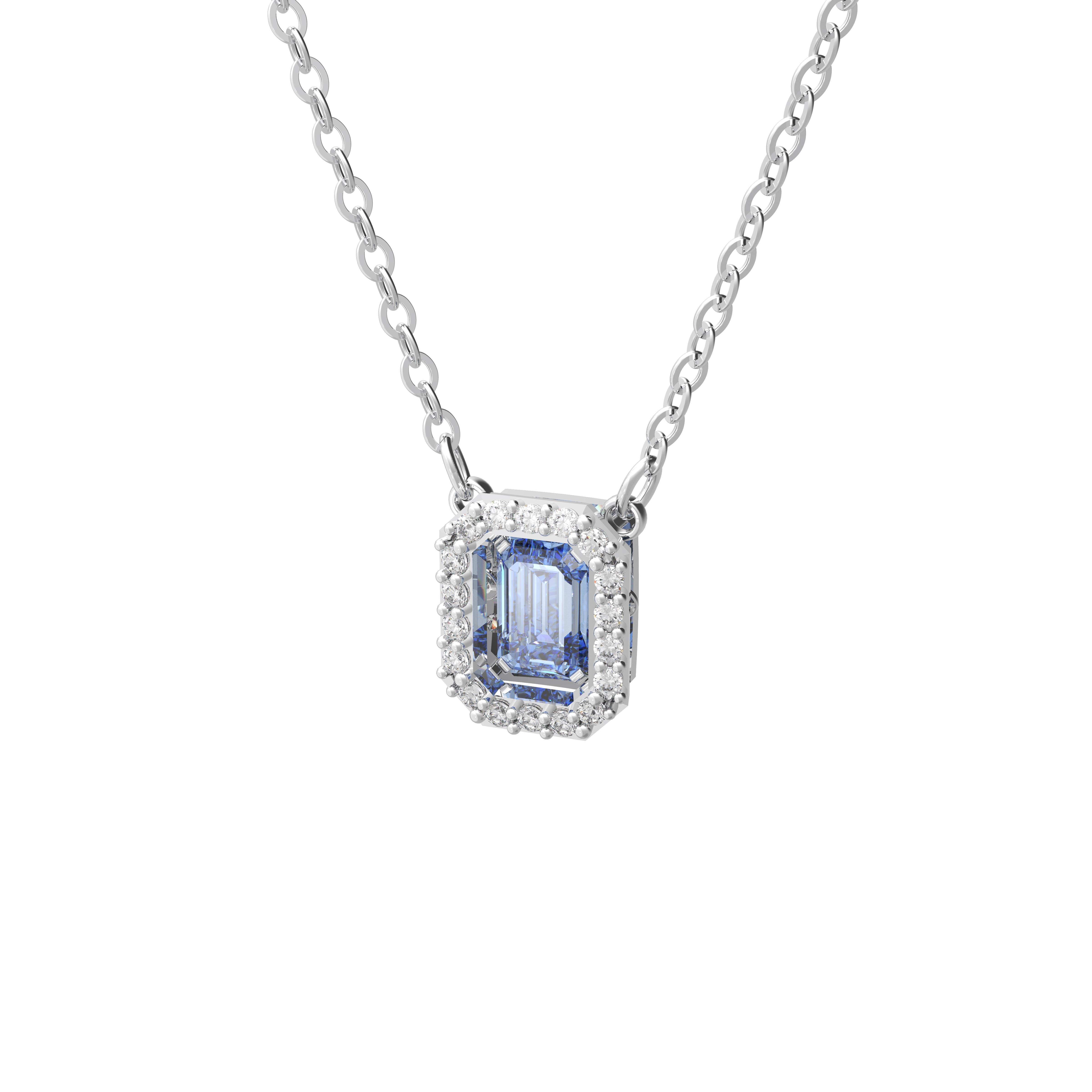 Una Kolye, Sekizgen kesimli Swarovski zirkonya, Mavi, Rodyum kaplama