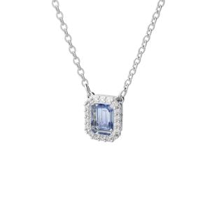 Una Kolye, Sekizgen kesimli Swarovski zirkonya, Mavi, Rodyum kaplama