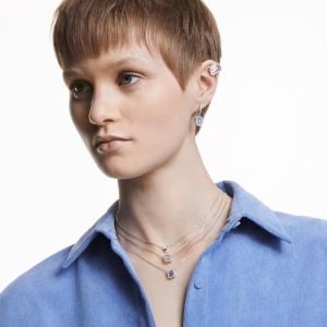 Una Kolye, Sekizgen kesimli Swarovski zirkonya, Mavi, Rodyum kaplama