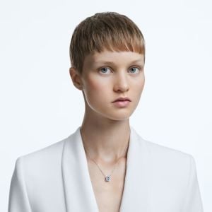 Una Kolye, Sekizgen kesimli Swarovski zirkonya, Mavi, Rodyum kaplama