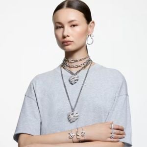 Dextera Kolye, Pavé, Çarpıcı, Karışık bağlantılar, Beyaz, Rodyum kaplama L - 5655648
