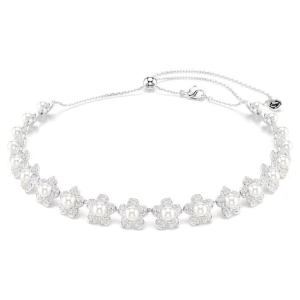 Ariana Grande x Swarovski Gerdanlık, Kristal inci, Yuvarlak kesim, Beyaz, Rodyum kaplama