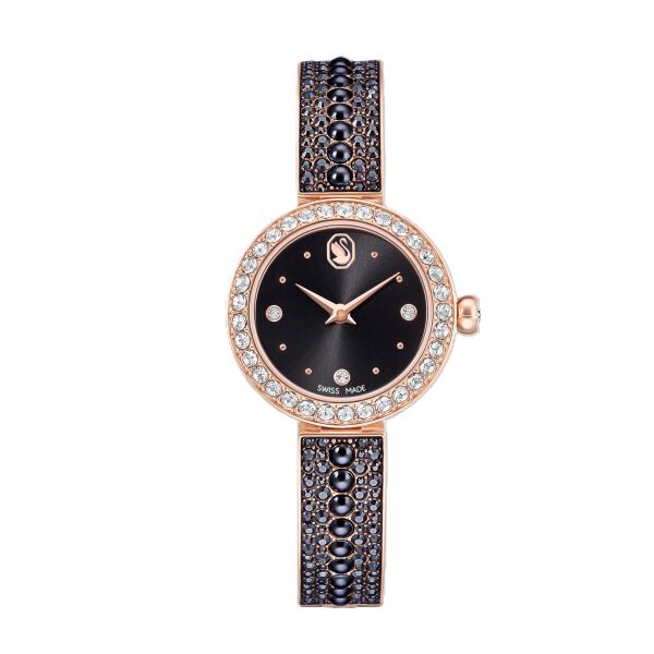 Matrix pearl bangle Saat, İsviçre Üretimi, Kristal bileklik, Siyah, Pembe altın rengi yüzey