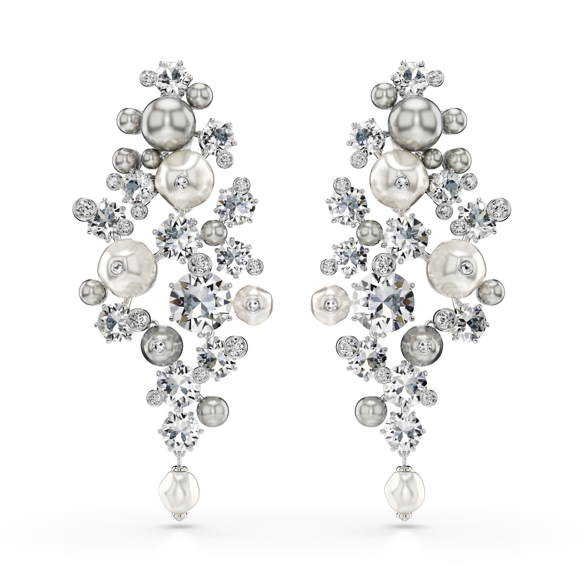 Constella Küpeler, Kristal inci, Yuvarlak kesim, Beyaz, Rodyum kaplama