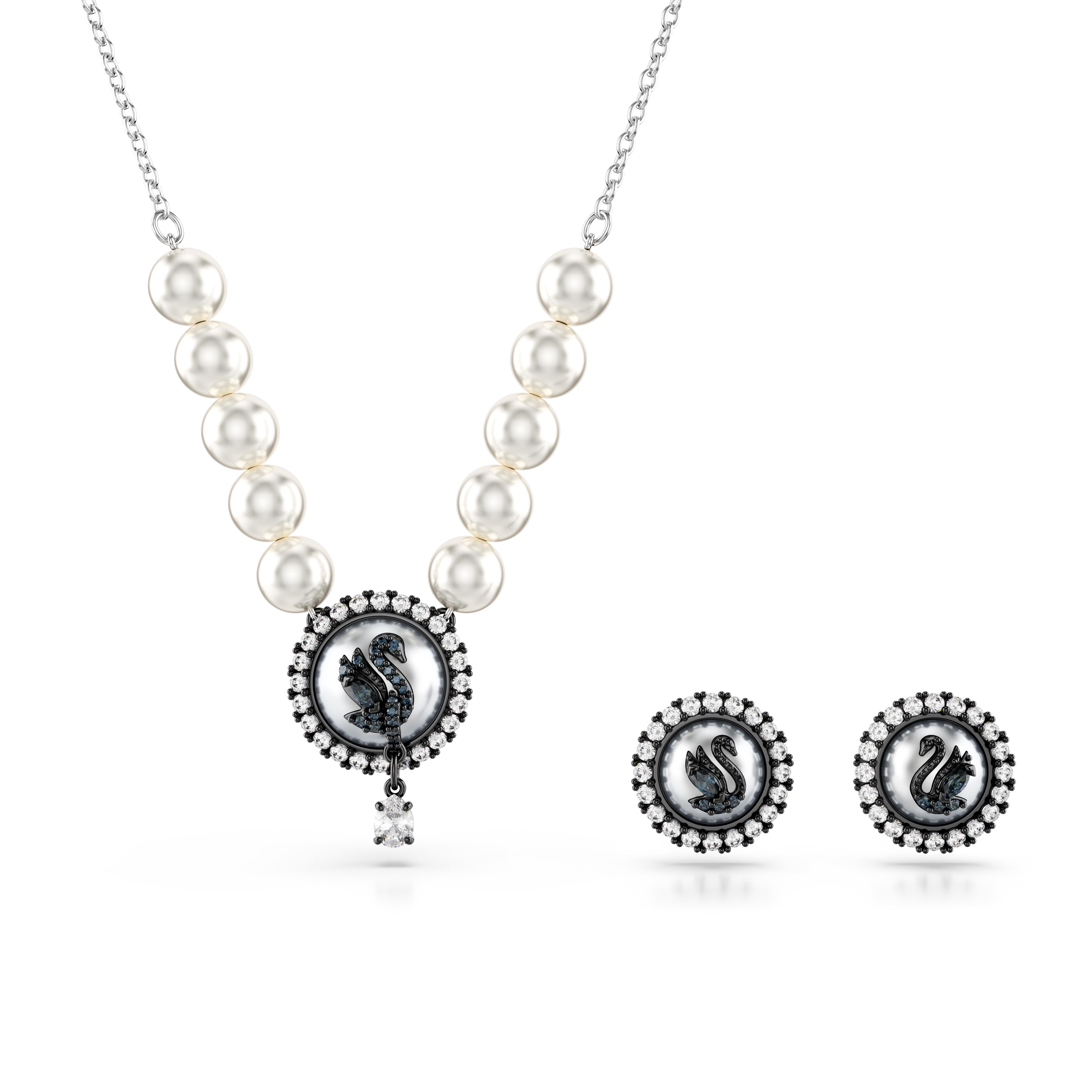 Swarovski Swan Set, Kuğu, Gri, Rodyum kaplama