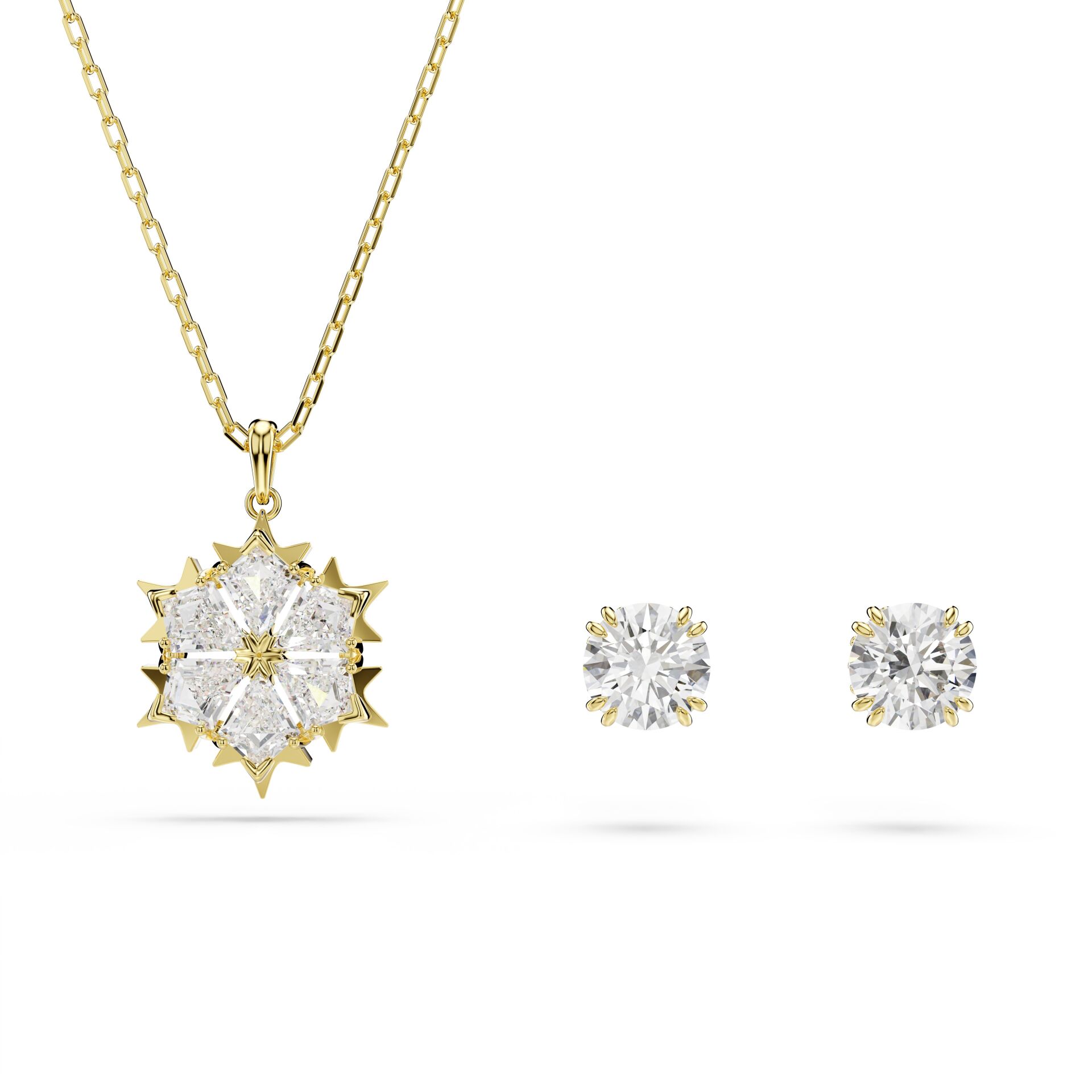 Magic Set, Set (2), Karışık kesim, Kar tanesi, Beyaz, 18k altın rengi yüzey