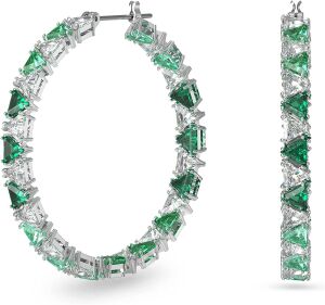 Millenia halka küpeler, Üçgen Swarovski Zirkon, Yeşil, Rodyum kaplama