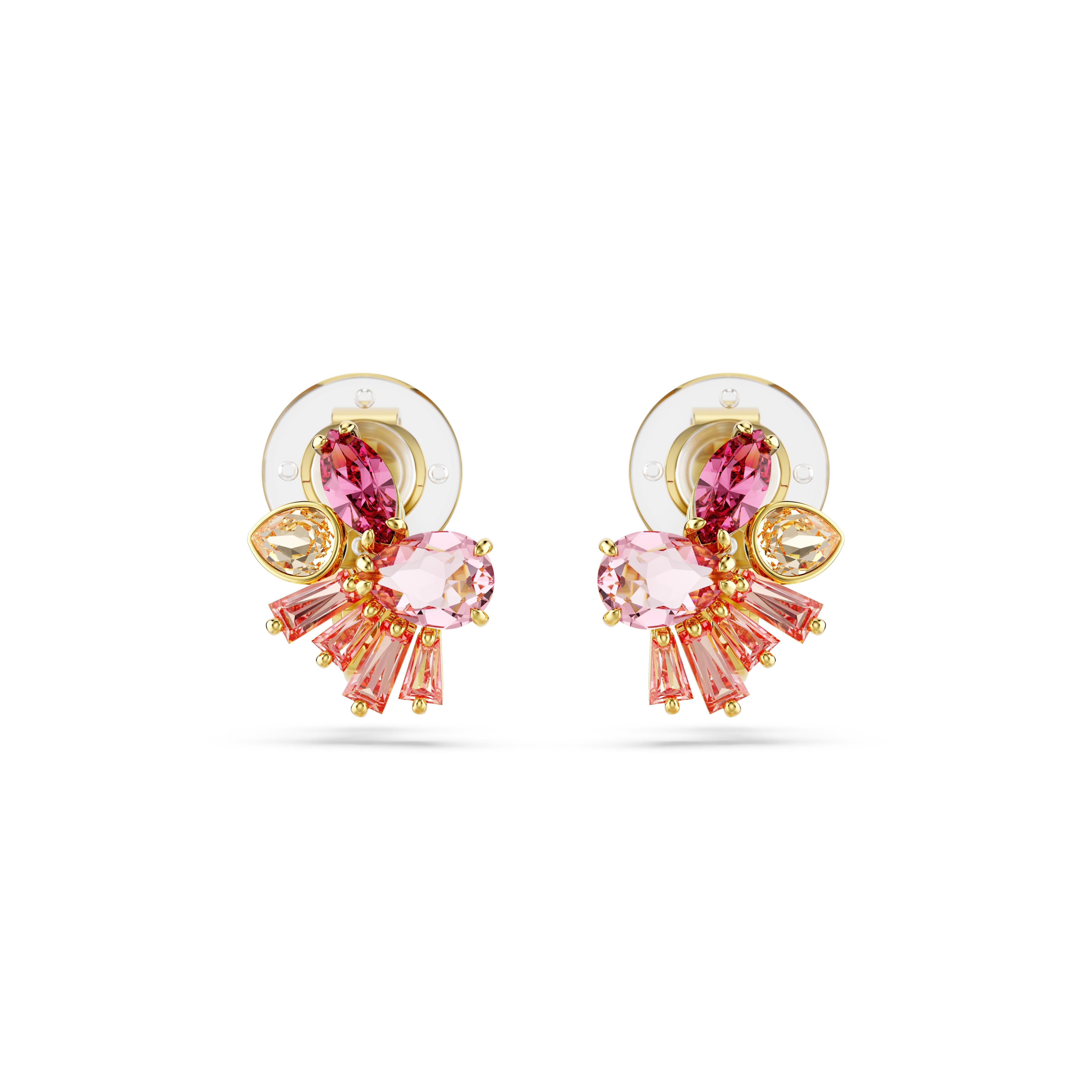 Gema Klipsli Küpeler, Karışık kesimler, Çiçek, Pembe, Altın rengi kaplama