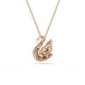 Swan Kolye, Karışık kesimler, Kuğu, Siyah, 18k pembe altın rengi yüzey