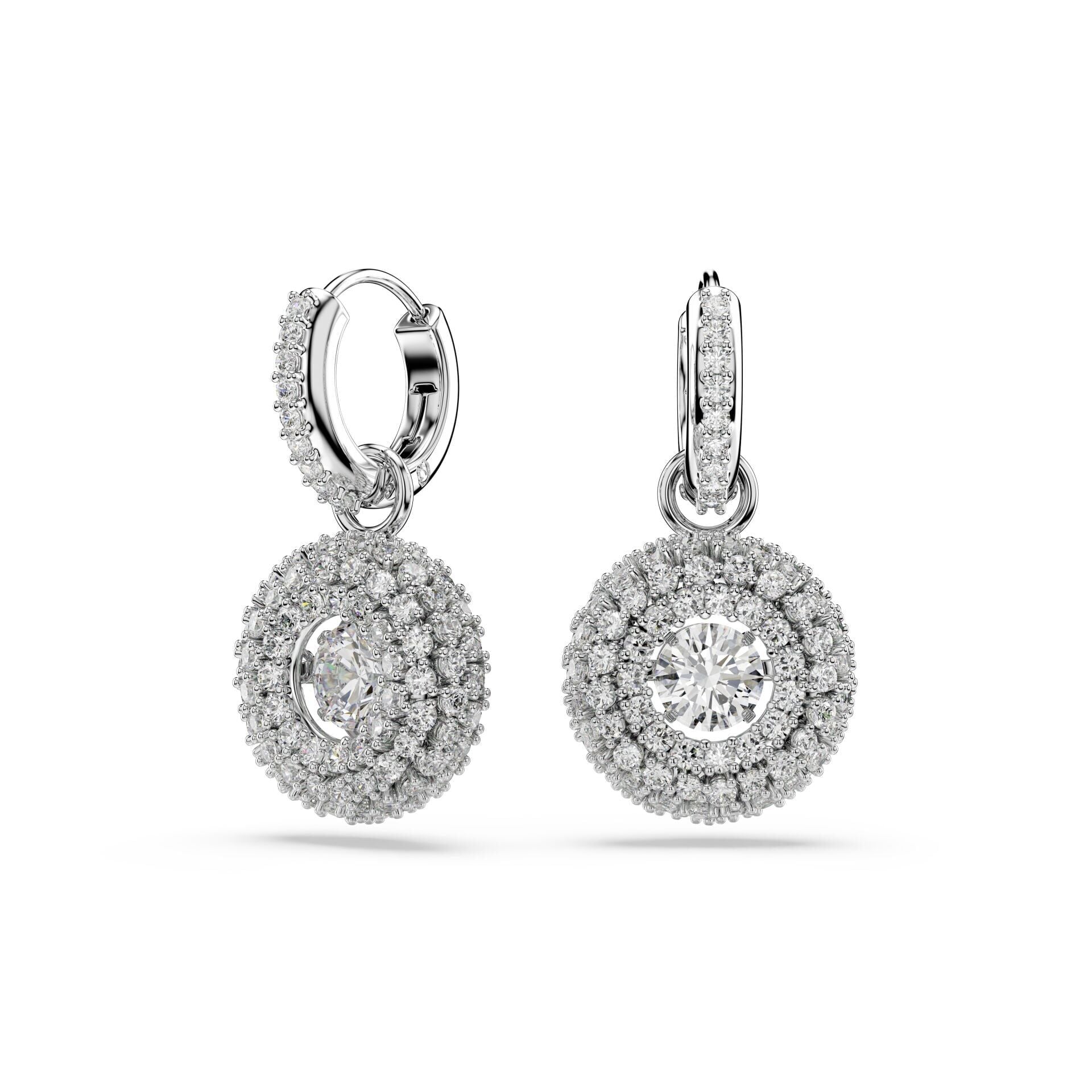 Sublima drop earrings Round cut, White, Rhodium plated