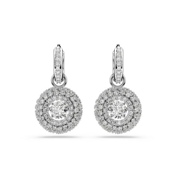 Sublima drop earrings Round cut, White, Rhodium plated