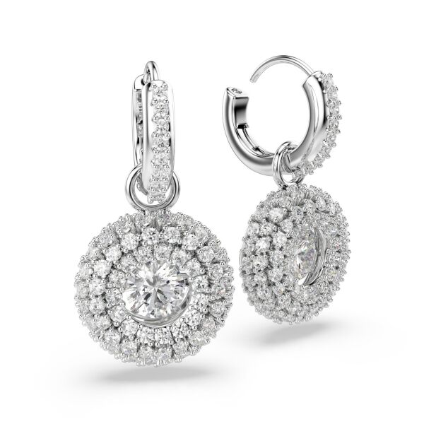 Sublima drop earrings Round cut, White, Rhodium plated