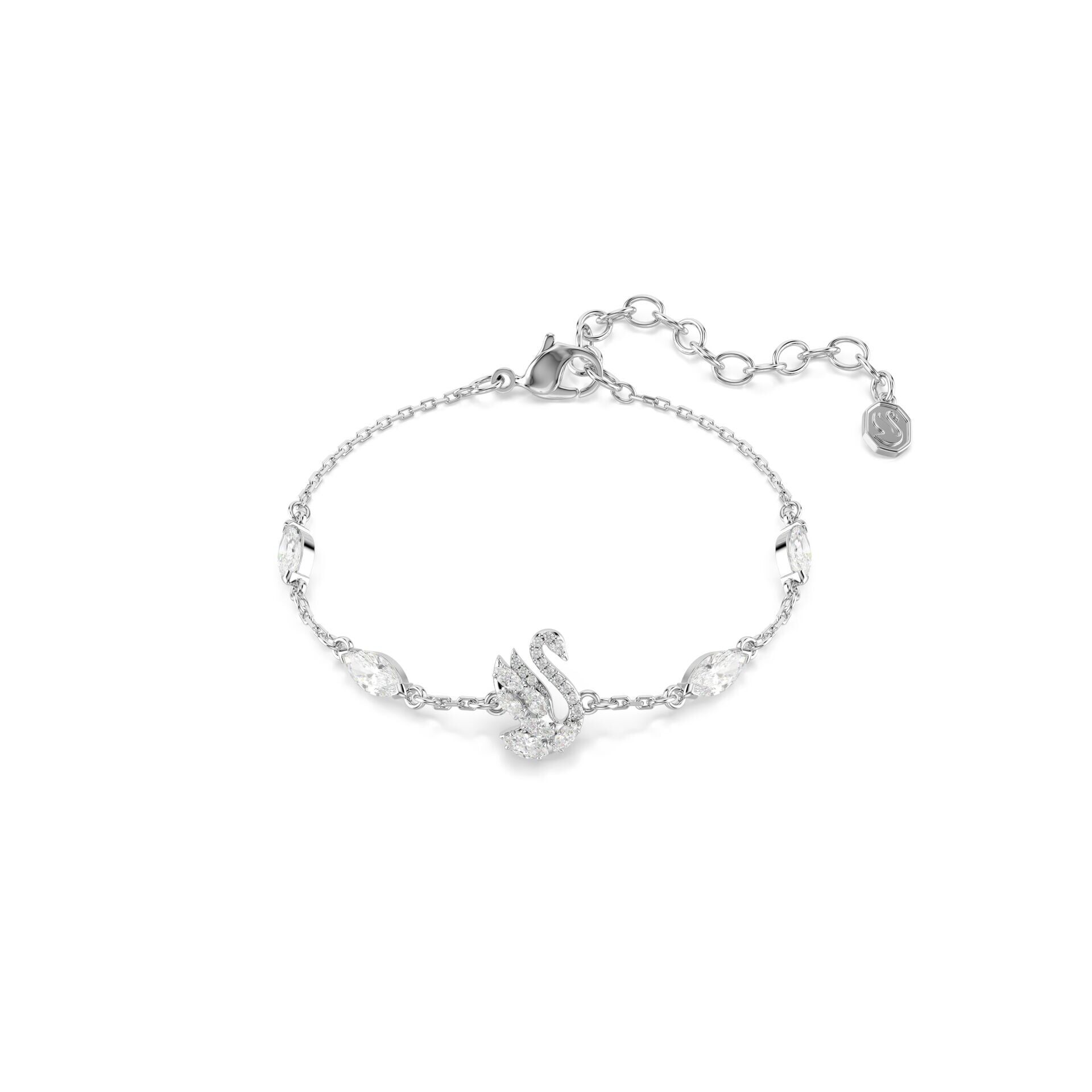 Swan Bileklik, Karışık kesimler, Kuğu, Beyaz, Rodyum kaplama