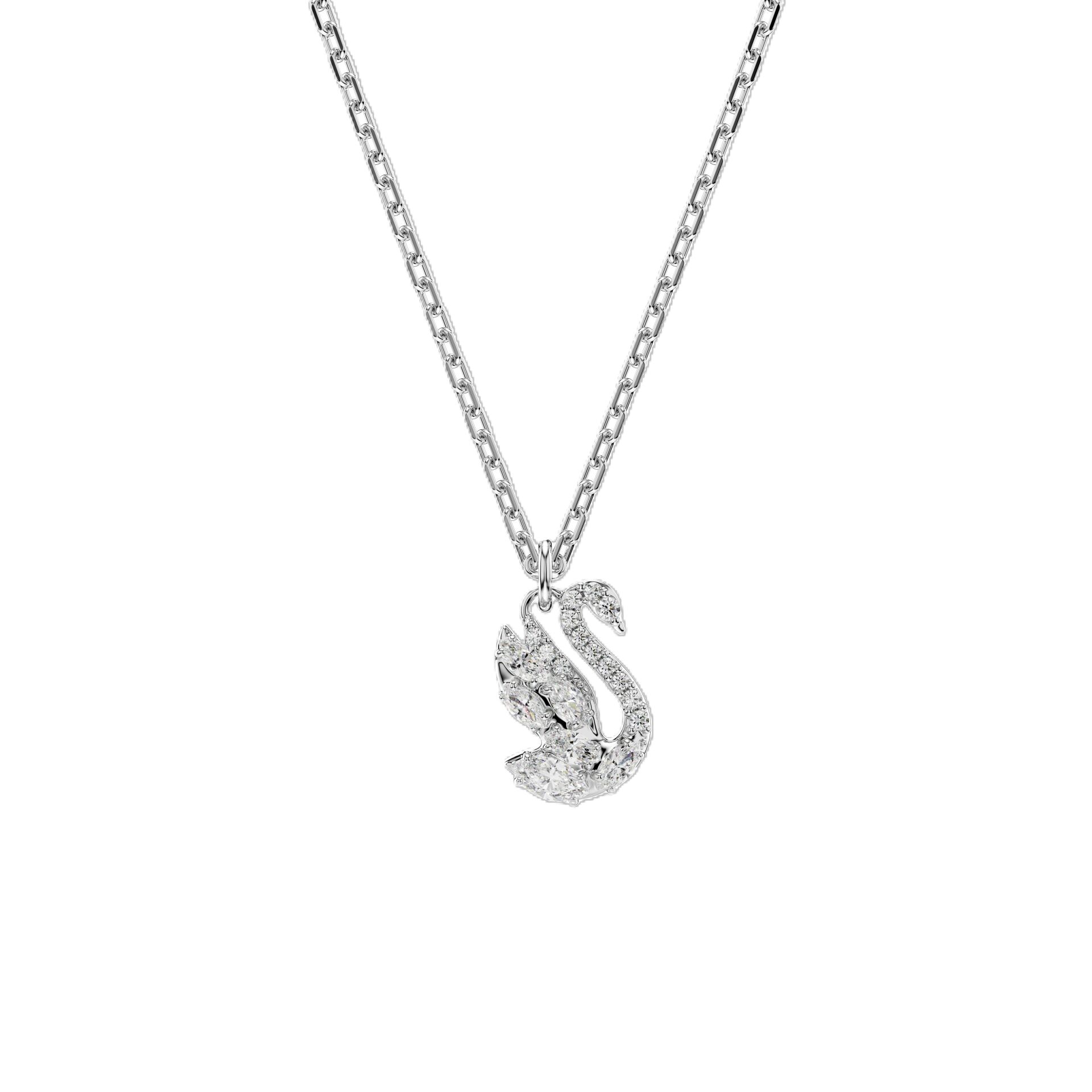 Swan Kolye, Karışık kesimler, Kuğu, Beyaz, Rodyum kaplama