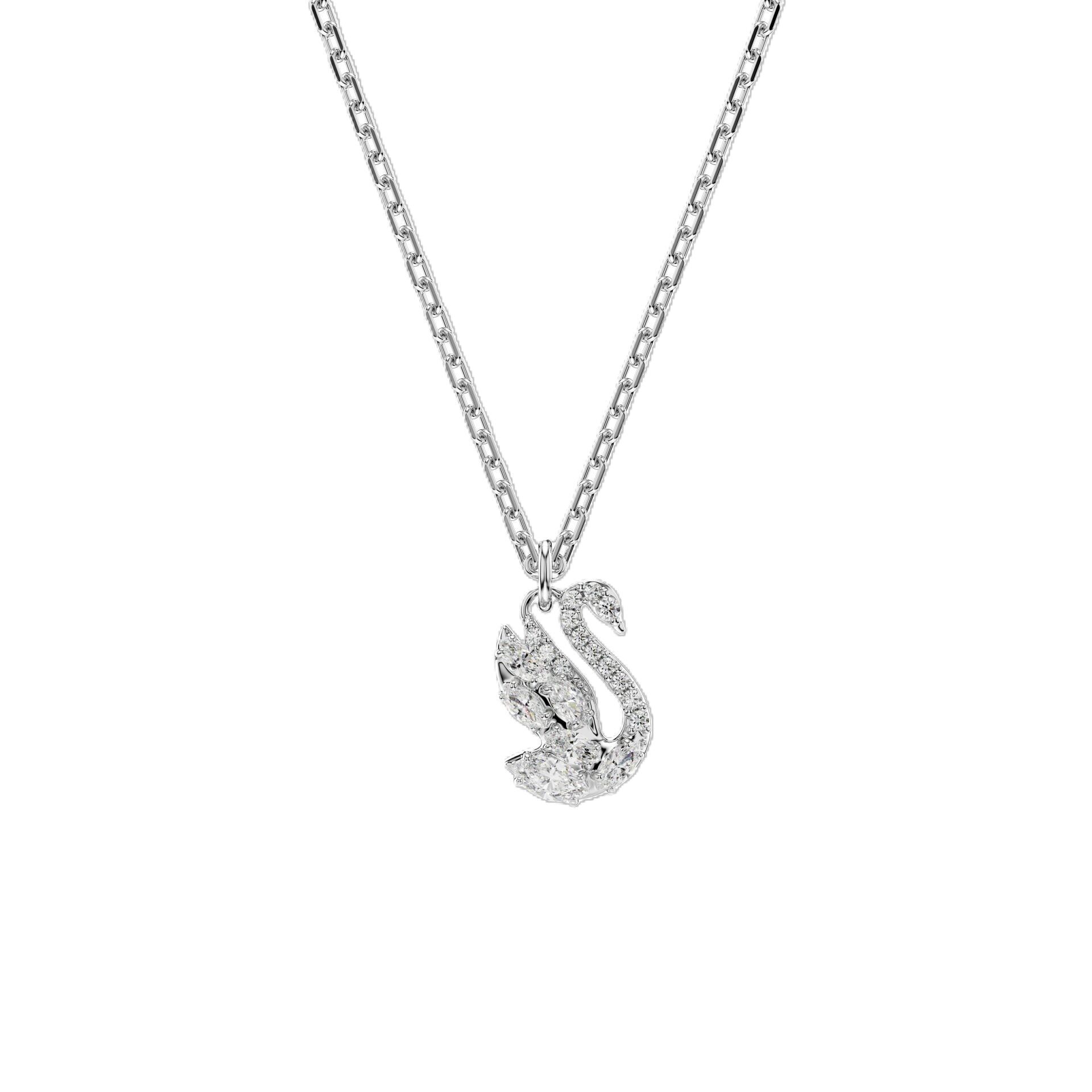 Swan Kolye, Karışık kesimler, Kuğu, Beyaz, Rodyum kaplama