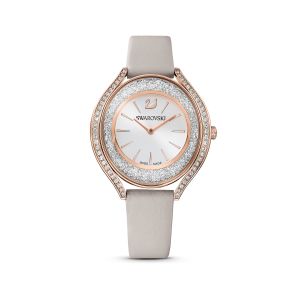 Crystalline Aura Saat, Deri kayış, Gri, Pembe altın rengi PVD