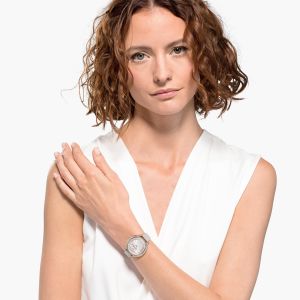 Crystalline Aura Saat, Deri kayış, Gri, Pembe altın rengi PVD