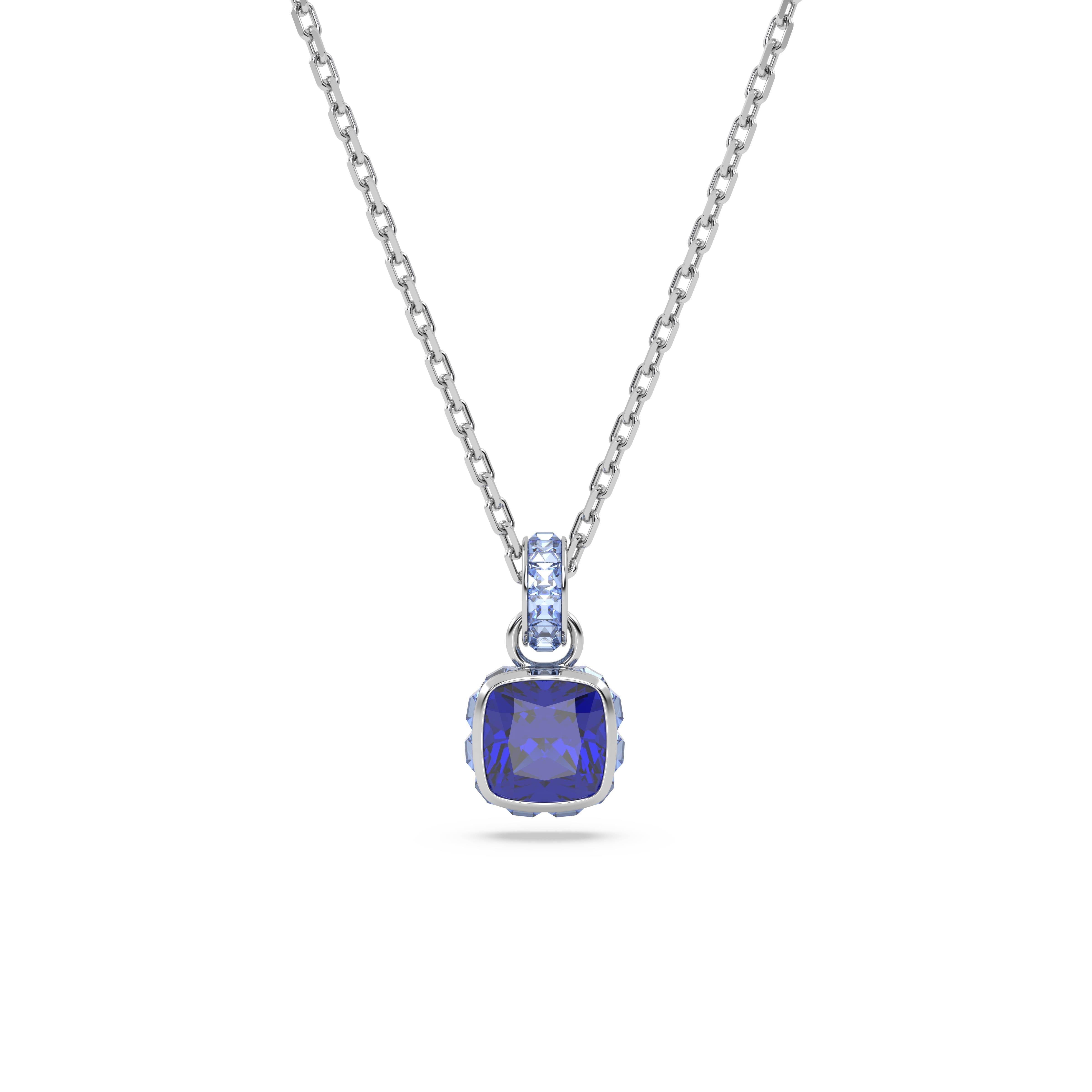 Birthstone Kolye Ucu, Kare kesim, Eylül, Mavi, Rodyum kaplama