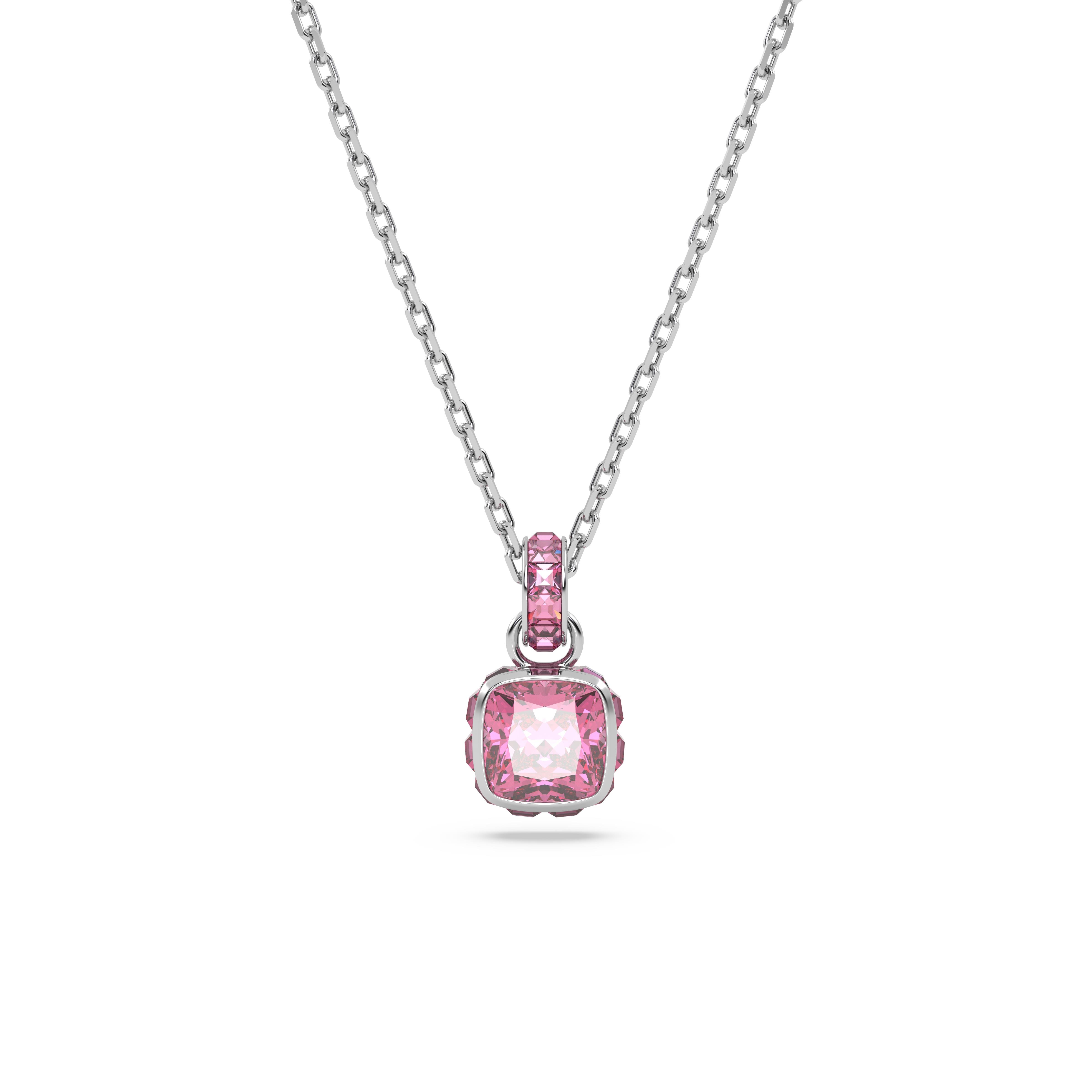 Birthstone Kolye Ucu, Kare kesim, Ekim, Pembe, Rodyum kaplama