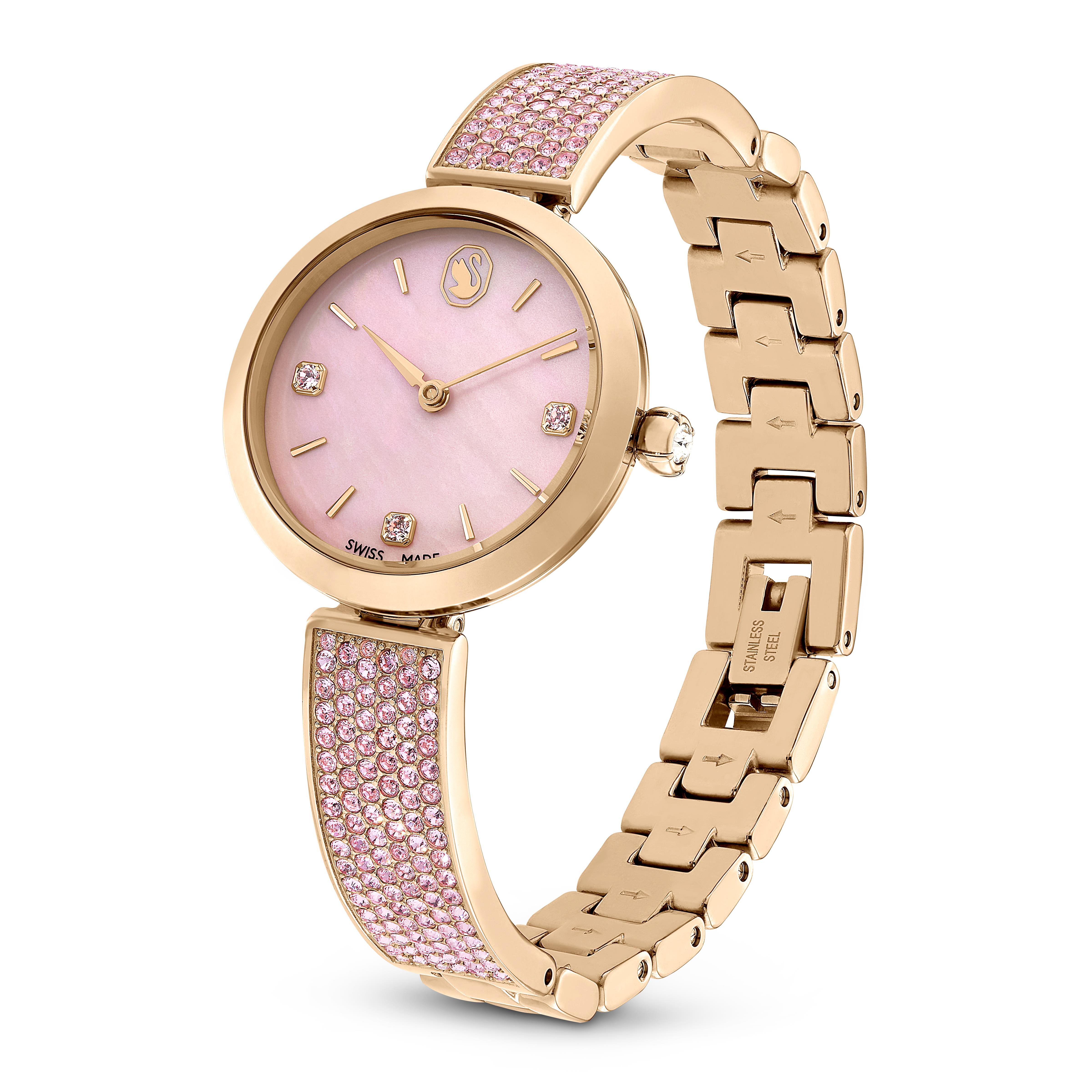 Illumina Saat, İsviçre Yapımı, Kristal bilezik, Pembe, Gül altın tonlu kaplama