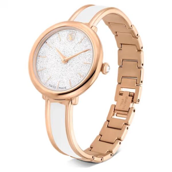 Crystalline Bangle Saat, İsviçre Üretimi, Metal bileklik, Beyaz, Pembe altın rengi yüzey