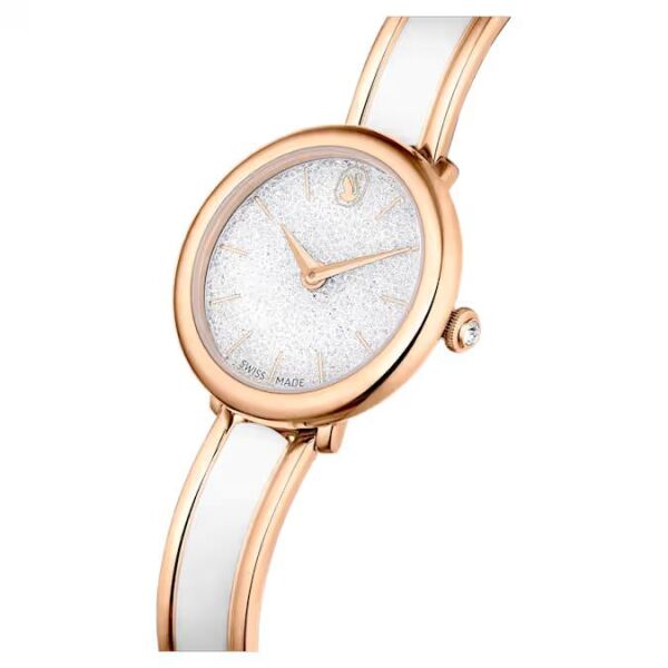 Crystalline Bangle Saat, İsviçre Üretimi, Metal bileklik, Beyaz, Pembe altın rengi yüzey