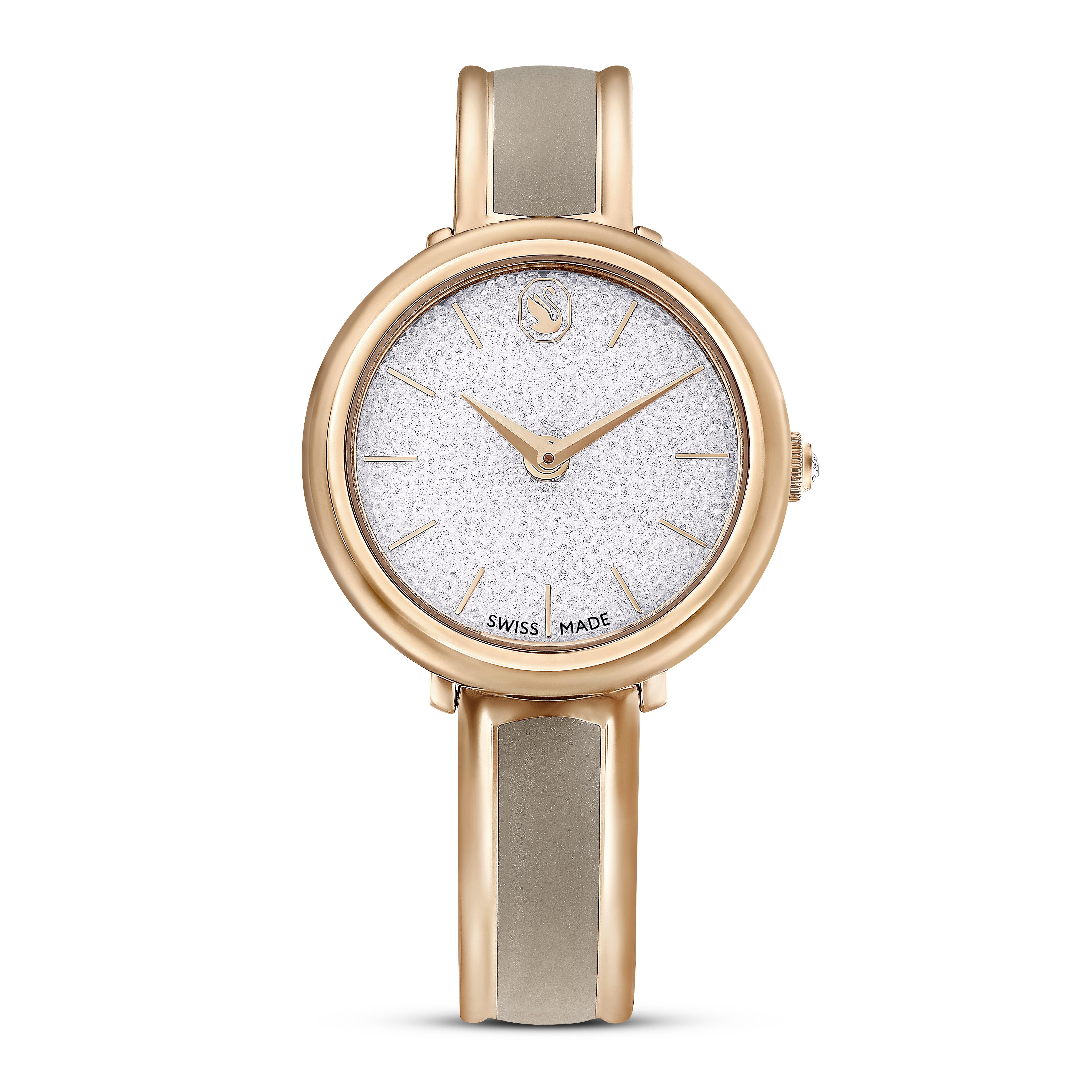 Crystalline Bangle Saat, İsviçre Üretimi, Metal bileklik, Bej, Pembe altın rengi yüzey