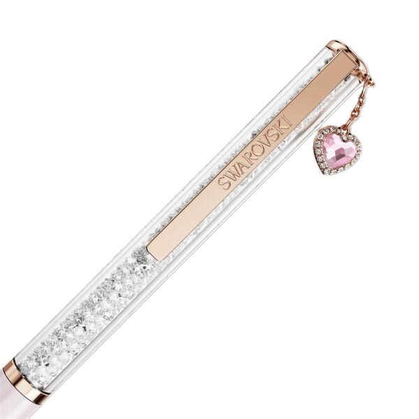 Crystalline Tükenmez Kalem, Kalp, Pembe, Pembe lakeli, pembe altın rengi kaplama