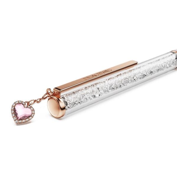 Crystalline Tükenmez Kalem, Kalp, Pembe, Pembe lakeli, pembe altın rengi kaplama