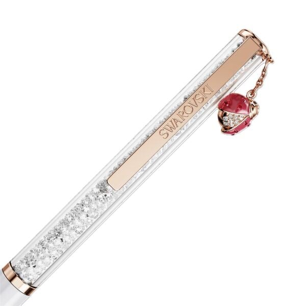 Crystalline Tükenmez Kalem, Uğur böceği, Beyaz, Kırmızı lakeli, pembe altın rengi kaplama