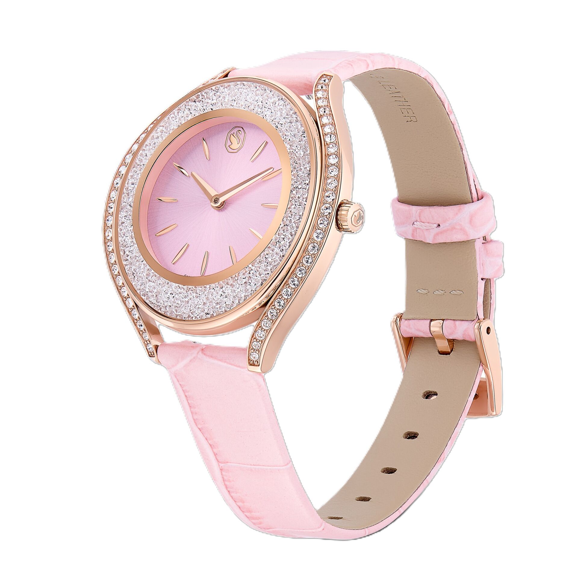 Crystalline aura Saat, İsviçre Üretimi, Deri kayış, Pembe, Pembe altın rengi yüzey