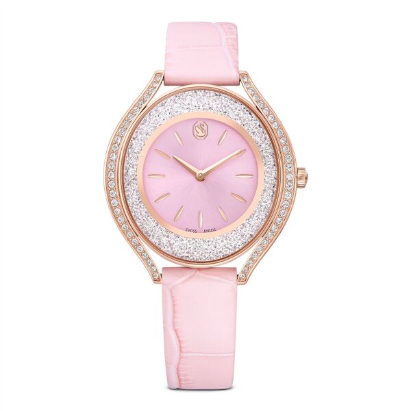 Crystalline aura Saat, İsviçre Üretimi, Deri kayış, Pembe, Pembe altın rengi yüzey